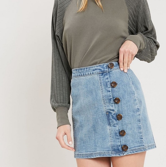 Wishlist Mini Denim Skirt With Button Detail - Picture 4 of 6